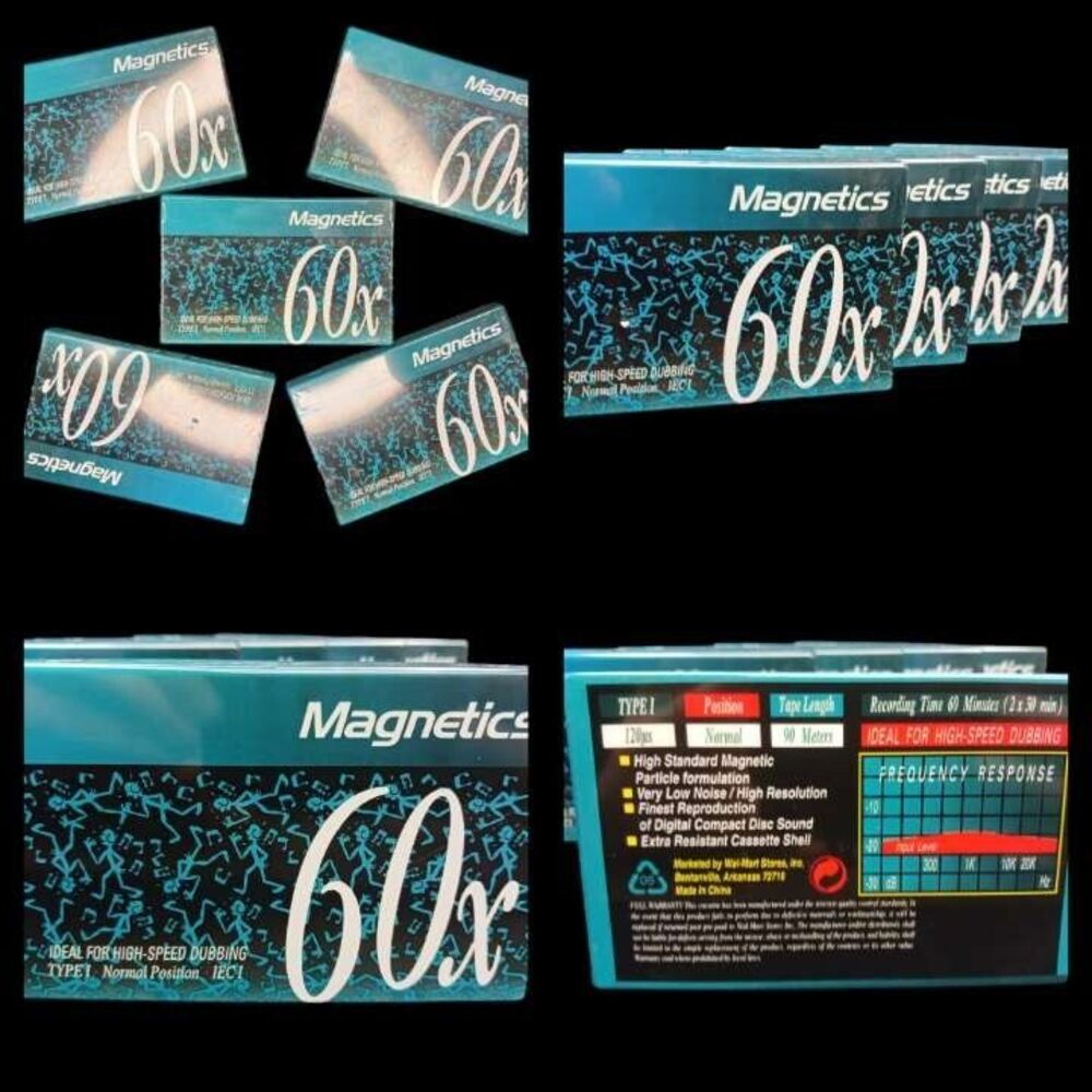 Lot of 5 Magnetics Blank Cassette Tape 60x High speed Dubbing 60 Min IECI Sealed